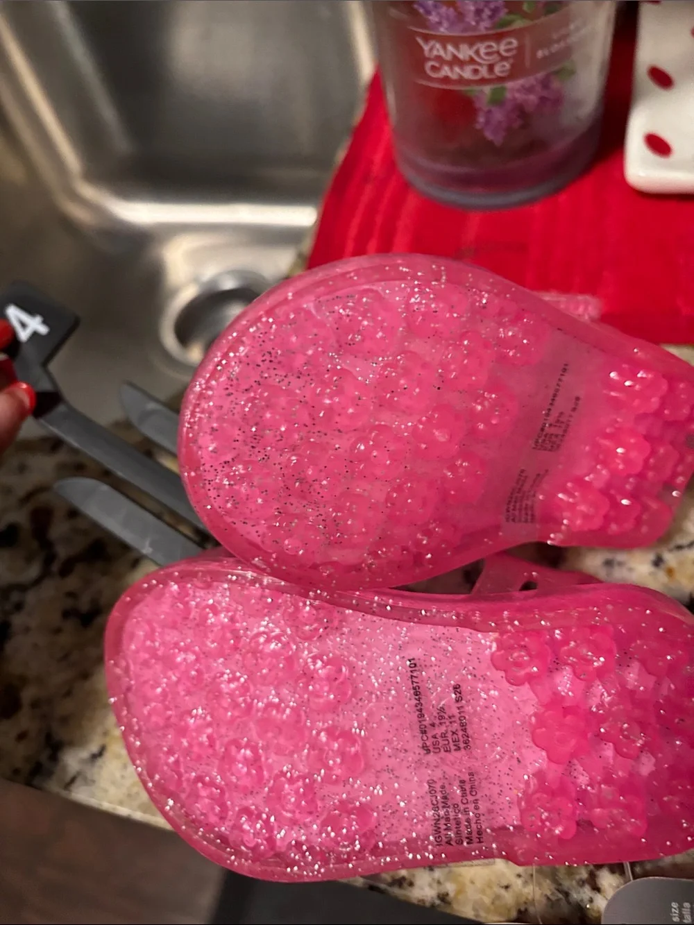 wonder nation Pink Glitter Jelly Sandals with Butterfly Insole